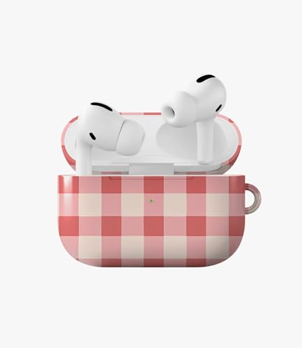 Image of Picnic Princess Glossy Case Compatible with AirPods Pro 1, Cute Pink Gingham Checkered Protective Hard Cover, Aesthetic Preppy Plaid Earbud Accessories for Women and Girls