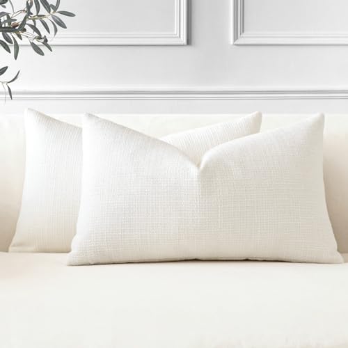 JOTOM Set of 2 Cushion Covers 40x60 cm Linen Cream Decorative Throw Pillow Covers 16x24 Inch Lumbar Cushion Case Home Decor Pillowcases for Couch Sofa Living Room Bed (Cream)