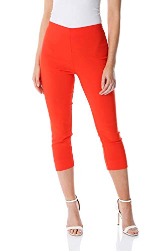 Roman Originals Women Cropped Stretch Bengaline Trousers Ladies Work Office Crop Capri Pants Formal 3/4 Length Elasticated Leggings Pull On Casual Tailored Tregging Shorts - Burnt Orange - Size 14