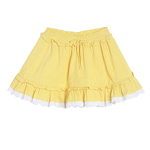 Image of miniklub Girls Yellow & White Solid Sustainable Flared Skirt