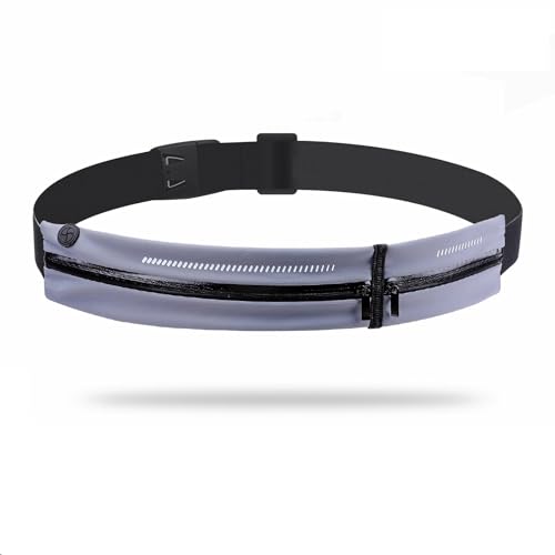 SANLIKE ランニングポーチ ウエストポーチ 軽量 防水 伸縮 薄型 揺れない スマホ ユニセックス ボディバッグ ジョギング ウォーキング ランニング ポーチ ウエストバッグ おしゃれ (2つ口, グレー)