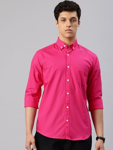 Image of Majestic Man Men's Solid Pure Cotton Casual Shirt - Slim Fit | Full Sleeves | Soft & Breathable Fabric
