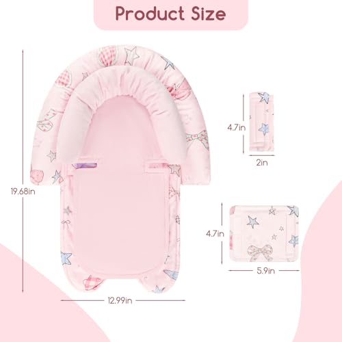 Image of GFU Baby Car Seat Head Support for Newborn, 2 in 1 Infant Car Seat Head Body Support with Strap Pads, Soft Stroller Cushion Pillow Insert for Girls, Fits for Stroller, Swing, Pink Stars