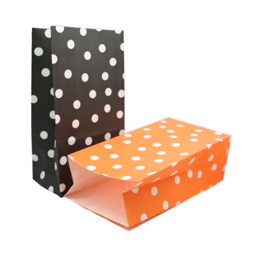 EMAAN Orange and Black Dots Party Favor Bags 5.1 x 3.1 x 9.4 Inch for Birthday Bachelor Halloween Party Supplies (24 Count)