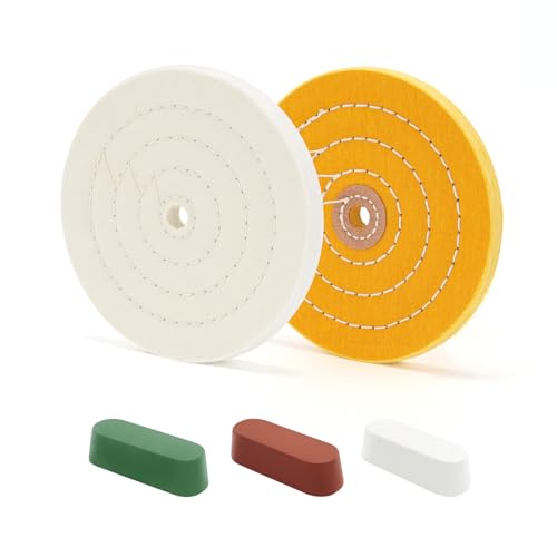 Image of SCOTTCHEN 6inch Buffing Polishing Wheels 1 /2 inch Arbor Hole,Fine (40Ply) / Medium (30Ply) for Bench Grinder,with Buffing Polishing Cutting Compound 3.4 Oz.Kit