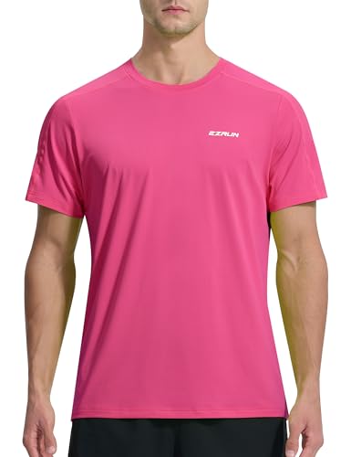 EZRUN Men's Lightweight Short Sleeve T-Shirt Neon Pink