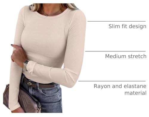 Image of ANRABESS Women Long Sleeve Shirts Rib Knit Slim Fit Tops Basic Tee Spring Outfits Casual T-Shirt Underscrubs Layer Clothes