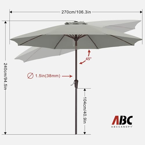 Image of ABCCANOPY 9FT Patio Umbrella Outdoor 8 Ribs Table Umbrella(Gray) | Fade & UV Resistant Fabric,8 Fiberglass Ribs,Smooth Crank System,Wind Resistance,Great for Patio,Backyard,Garden,Deck