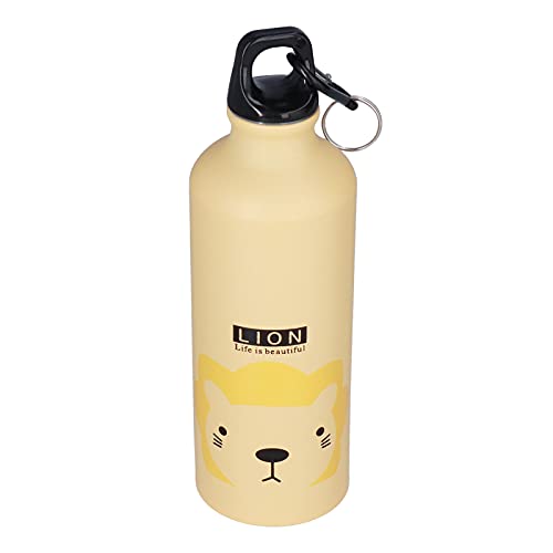 Tissting Botella de Agua Infantil con Diseño Animado 500ml Termica de Aluminio Aislante, Jarra Deportiva con Cierre Antifugas y Correa Colgante Portatil, para Actividades Exteriore (León de yema)