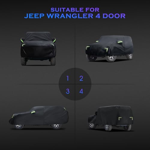 Image of Car Cover Custom Fit for Jeep Wrangler 4 Door 2006-2026,6 Layers Truck Cover Waterproof All Weather for Automobiles,Outdoor Full Exterior Cover,Rain, Sun, Wind Protection,Black