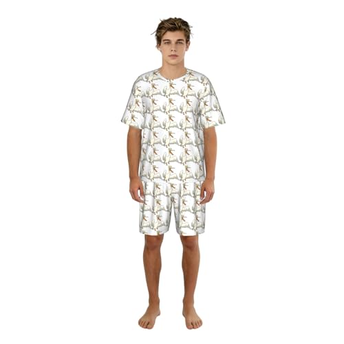 Pijama de dos piezas transpirable con bolsillos y divertido estampado de pelícano de hombre