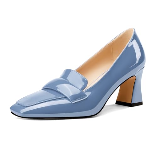 Castamere Femmes Bloc Chunky Mi Talon Heel Carré Bout Escarpins Slip-on Bureau Dress Loafers Chaussures 7 CM Heels Bleu Cobalt 39 EU