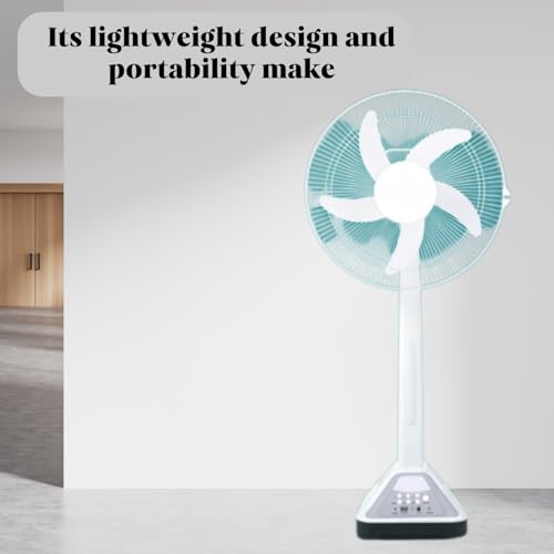 Image of Drumstone [𝟏𝟓 𝐘𝐄𝐀𝐑𝐒 𝐖𝐀𝐑𝐑𝐀𝐍𝐓𝐘 16 Inch LED Rechargeable Battery Operated Fan with Remote Control, Lead Acid Battery, 180 Rotation, 3 Speed Settings, and LED Light