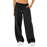 InfiniZer Women's Tracksuit Bottoms Wide Leg Joggers Sweatpants Straight Leg Pants Casual Loose Jogging Bottoms with Pockets Sports Trousers for Ladies (L, Black)