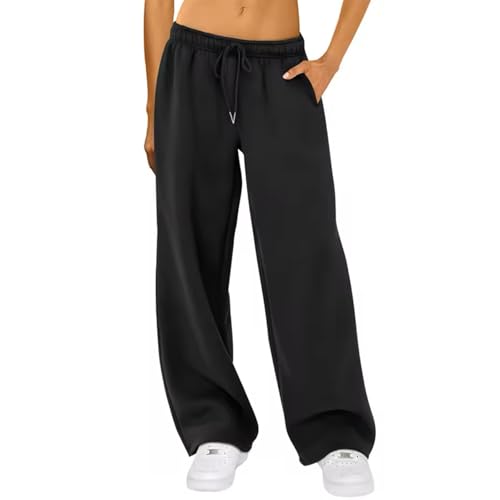 InfiniZer Women's Tracksuit Bottoms Wide Leg Joggers Sweatpants Straight Leg Pants Casual Loose Jogging Bottoms with Pockets Sports Trousers for Ladies (S, Black)