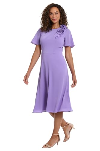 Image of London Times Women's London Times Women's Dresses Rosette Flutter Sleeve Fit and Flare Duchess Guest of Shower Mother of The Bride Feminine