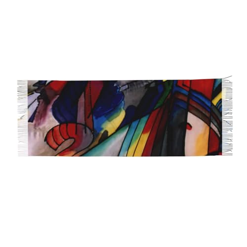 Kandinsky - 293 Oversized Scarf Shawl Wrap (77x27 Inch) - Winter Lightweight Fluffy Print & Solid Dual Design, All-Season Unisex Accessory​