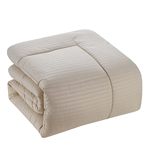 Image of Sweet Home Collection 8 Piece Bed In A Bag with Dobby Stripe Comforter, Sheet Set, Bed Skirt, and Sham Set - Queen - Beige