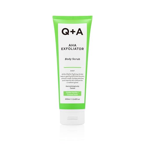 Q+A Gommage Exfoliant aux AHA, Ce mélange d’acide lactique et d’acide glycolique, associé à des exfoliants physiques, contribue à améliorer la texture...