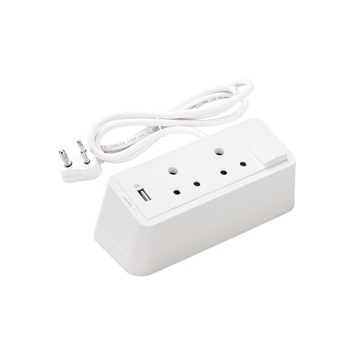 Image of Legrand Extension Board with USB (2-Sockets, 1 Switch, White, 1.5M Cable) | 2 x 6A Socket 230V + USB-A 5V 15 amp Charging | IP20 Rated Power Hub /Box for Home, Office, Hotel Use | Spike Guard