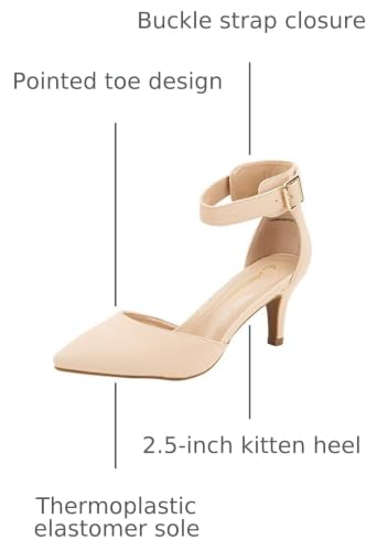 Image of DREAM PAIRS Women's Kitten Heels Ankle Strap Pumps | 2.5 inch Kitten Heel, Classic Closed Pointed Toe, Ankle Strap, Soft Insole, Versatile for Wedding Party Work