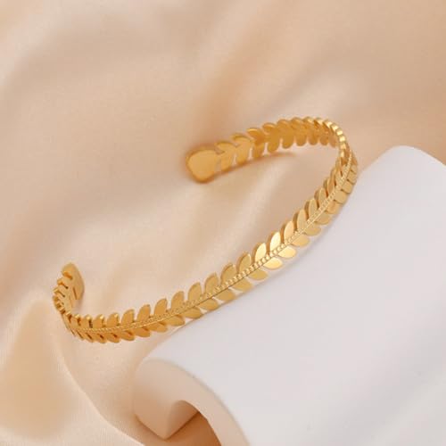 Peace Leaves Bracelet 18K Gold Plated Stainless Steel, Adjustable Open Cuff Bangle for Women Birthday Minimalist Jewelry Gifts4