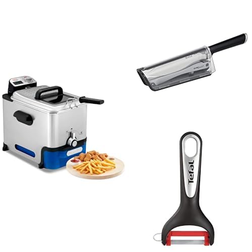 Tefal Bundle, Oleo Clean FR804015 + Ever Sharp K2569004 + Ingenio K2071814, Friteuse 3,5L 2300W, Couteau Chef 16,5cm, Éplucheur inox, Pratique et durable