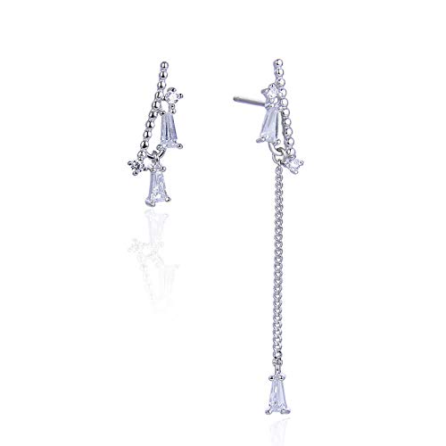Zircone cubique et chaîne longue en argent pour ces boucles asymétriques
