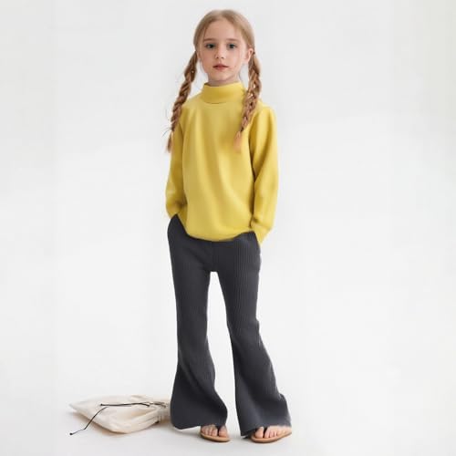 Girls Ribbed Knit Bell Bottom Pants Toddler High Elastic Waist Casual Cotton Light Leggings Flared Pants 1-8 Years3