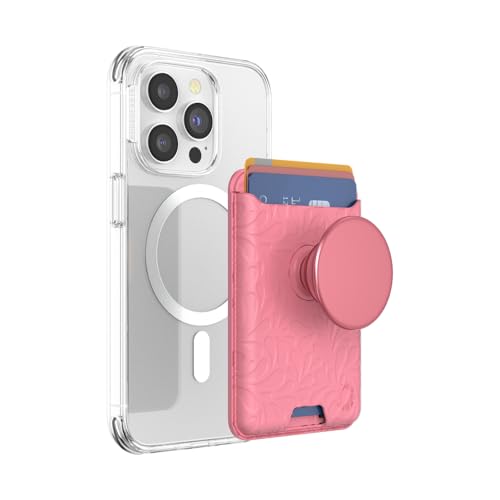 PopSockets Phone Wallet for MagSafe Phone Card Holder with Grip Pink - Putty Tooled