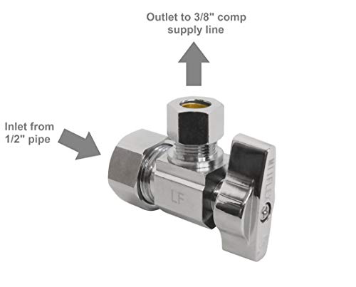 Image of Heavy Duty 1 /4 Quarter Turn Angle Shut Off Valve Squared Body 1 /2 in. NOM Comp Inlet x 3 /8 in. OD Compression Outlet Chrome Plated Brass (5 Pack)