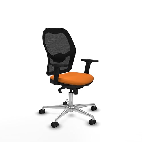 Piqueras y Crespo   Silla Oficina Calidad Precio Jorquera con Brazos 2D, Apoyo Lumbar Regulable en Altura. Equipado con Sincro 5 Posiciones y Espuma Inyectada. Negro/Naranja