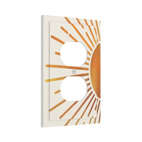 Decorative Outlet Covers Mid Century Gold Sun Boho Sunrise 1 Gang Duplex Light Switch Cover Plate Unique Wall Plate Electrical Switch Plate Covers for Bedroom Home Decor