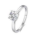 Skcess - Anillos de oro blanco de 9 K/14 K/18 K/Pt950 de platino para mujer, anillo solitario elegante pulido blanco con 4 garras redondas Moissanita 1 ct para mujer, 10, Oro blanco Moissanita