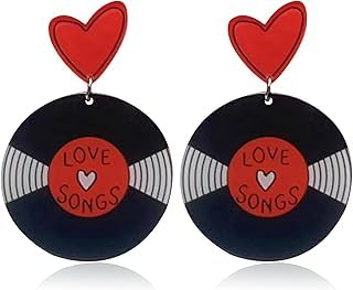 KaFu Record Earrings Retro Acrylic Rock Roll 1950's Record Dangle Earrings for Women Vinyl Records Earrings 50’s Disco Party Statement Jewelry (record)