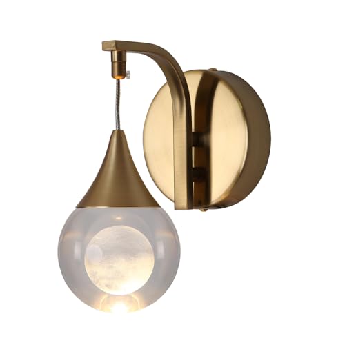 Image of Moon Wall Sconce Indoor, Crystal Sconce Wall Lighting Modern, Dimmable LED Wall Light for Bedroom Bathroom Living Room Vanity Dining Room, Brass