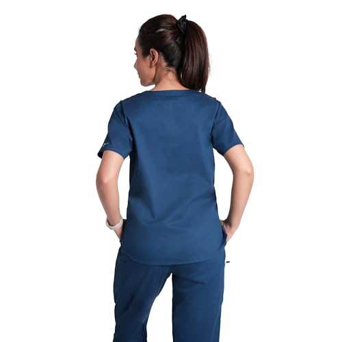 Image of Lite V-Neck 6-Pocket Women's Cotton ScrubSuit | Moisture-Wicking, Anti-Stain & Odor Protection | Classic Fit Top & Pant | All-Day Comfort for Doctors & Students Air Blue (S)