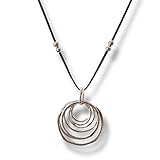 BALOOLA Long women necklace for women, Multi ring silver metal pendant ECO leather necklace. Bohemian necklace for women, boho jewelry for women, Bead necklace HANDMADE.