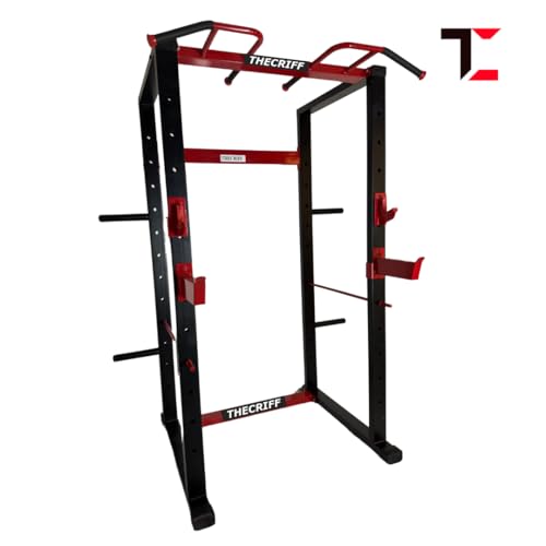 Image of Commercial Power Rack (TC300) - Chin-Up Bar, J-Lock, Squat Locks, Plate Storage, Safety Rods - Heavy-Duty Steel Frame with Durable Powder Coating for Strength Training & Home Gym