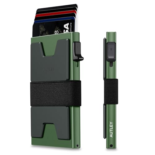 AUTLEY Slim Wallet For Men, Minimalist Mens Wallet Pop Up Wallet, Rfid Blocking Credit Card Holder Wallet with Cash Band (Green)