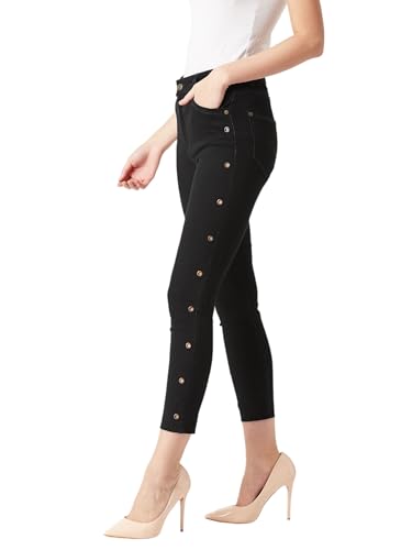 Image of Miss Chase Women's Skinny High Rise Cropped Length Fringe Detailing Stretchable Denim Jeans