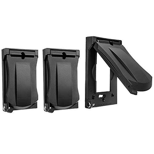 [3 Pack] BESTTEN Outdoor Outlet Cover for GFCI and Decor Receptacle Weather Proof Vertical/Horizontal Auto-Closing Lid UL Listed Black H4.65 x W2.87 x D0.71