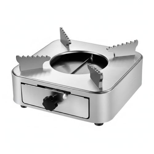 Fornello ad alcool, fornello ad alcool da campeggio - Bruciatore quadrato portatile a cassetto con struttura in acciaio inossidabile per cucinare in casa e all'aperto (argento, scatola)