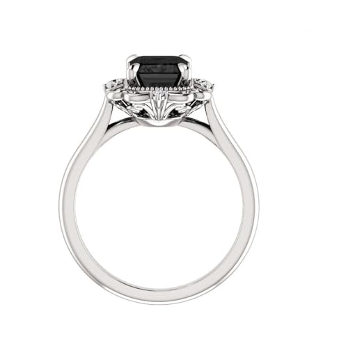925 Sterling Silver White Gold Finish 2.6 Ct Emerald Cut Onyx Black Diamond Vintage Halo Engagement Wedding Ring For Womens4