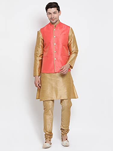 Image of VASTRAMAY Men's Beige Cotton Silk Blend Ethnic Jacket