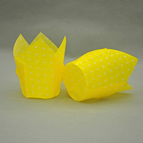 Qlsmypkg Large Muffin Greaseproof Paper Baking Cupcake Cups, 2-1/4" X 4" Blue,Yellow,Pink,Purple Printed With Polka Dot(Each Colour About 32 Pcs, Total 125 Pcs) Tulip Baking Cup(Large) (125, Multi) #TOP5