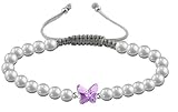 PAPOLY®,Pendientes Mariposa DOBLE Crystal Swarovski ‘Magic Of Love’ PLATA DE LEY 925,Con los bordes de Circonitas refleja diferentes tonos al mover, juego de pulsera Macramé (LILA-PU-PEARL)