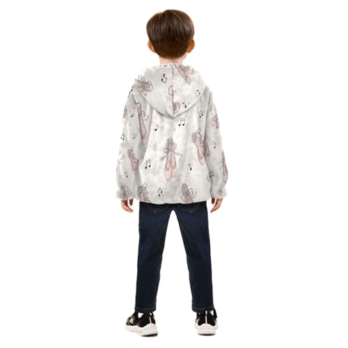 Ballet Shoes with Music Notes Toddler Fleece Jacket Girl Boys Hooded Fleece Jacket Coat Warm Outwear Zip-up 3-10T4
