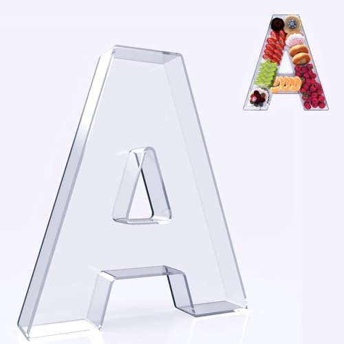 RUFHVTY 11" Acrylic Letter Charcuterie Box, Reusable Fillable Alphabet Number Shaped Form Tray for Birthday Anniversaries, Party Decorative Serving Plates Display Candy Cake (A) by RUFHVTY - Used condition - US$15.94