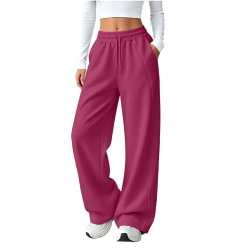 Image of Meeyuioe Women's Sweatpants Straight Leg Joggers Tracksuit Bottoms with Pockets Casual Elastic Waist Sports Trousers Yoga Fitness Gym Lounge Wear Baggy Joggers Hot Pink